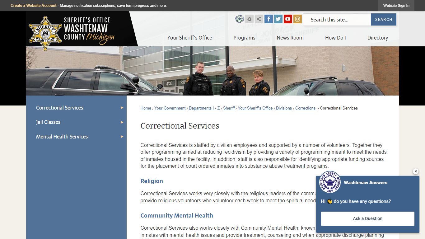 Correctional Services | Washtenaw County, MI